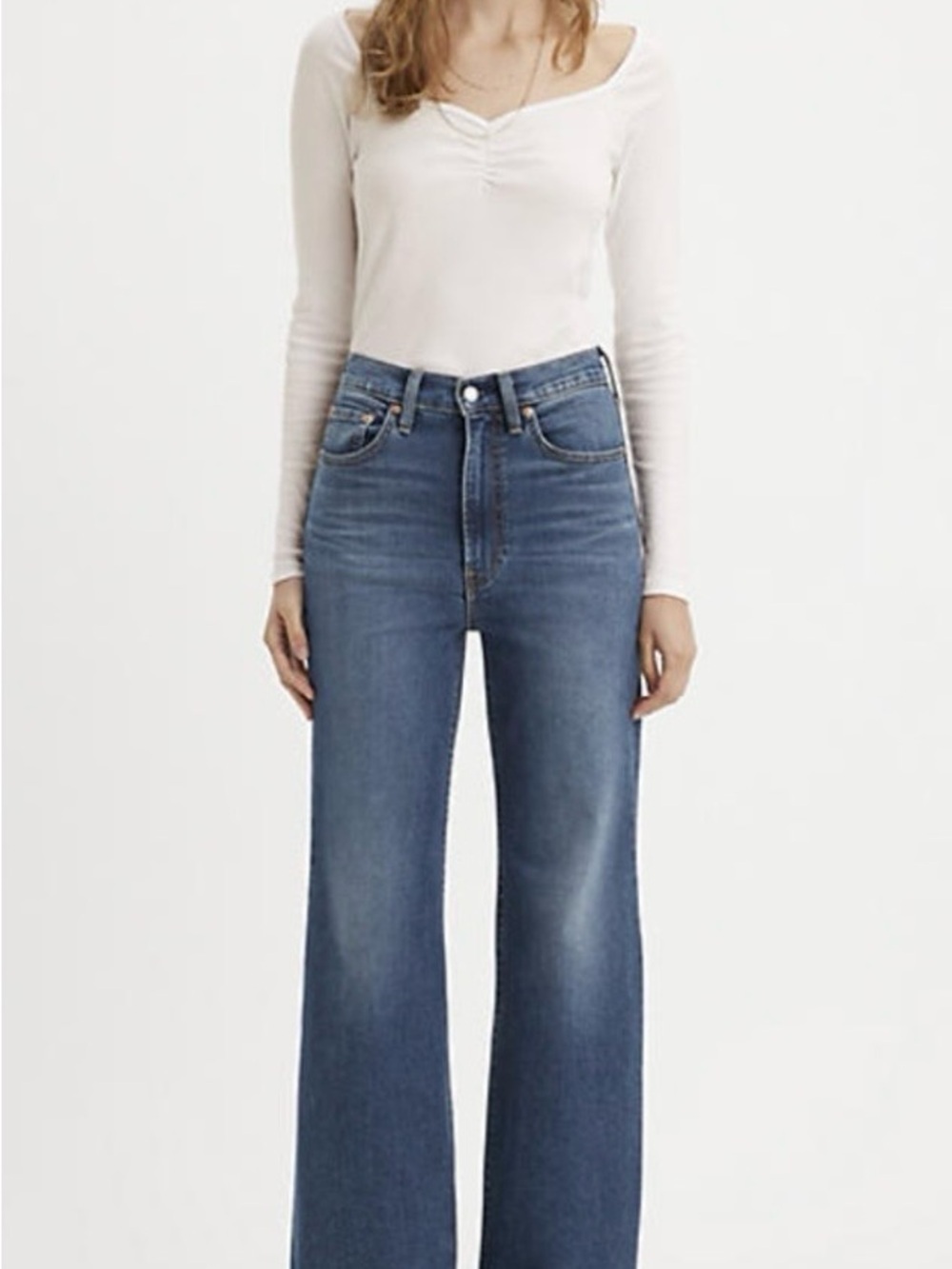 Levi's Ribcage Bell High Rise Flare Blue 24 - Picture 4 of 13